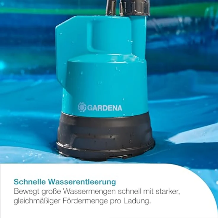 Gardena 14600-20 Akku-Klarwassertauchpumpe 2000-2 18V P4A Set mit Akku und Ladegerät 18 V 2.000 l/h Entwässerung max. Förderhöhe 20 m max. Förderdruck 2 bar max. Tauchtiefe 1,8 m max. Wassertemperatur 35 °C Kabellänge 2 m – Bild 3