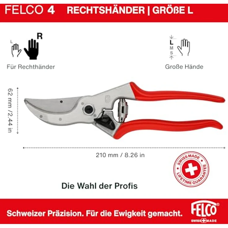 Felco Gartenschere Nr. 4, Rot mittelgroß – Bild 7