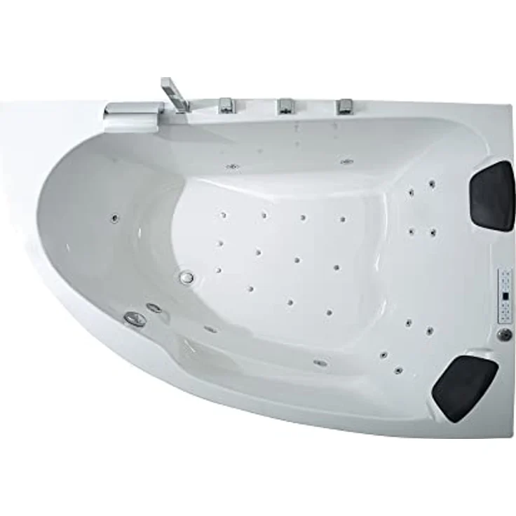 Basera® Classic Indoor Eck-Whirlpool Badewanne Guam für 2 Personen mit 25 Massagedüsen, Wasserfall, LED-Ambiente, Touchpanel, Bluetooth und Radio (Guam rechts) – Bild 2