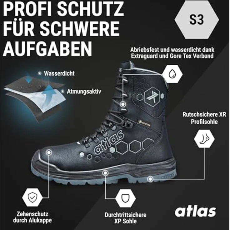 Atlas Sicherheitsstiefel XT 1000 GTX S3, metallfreie Durchtritthemmung, Aluminiumkappe, Gr. 42 – Bild 3