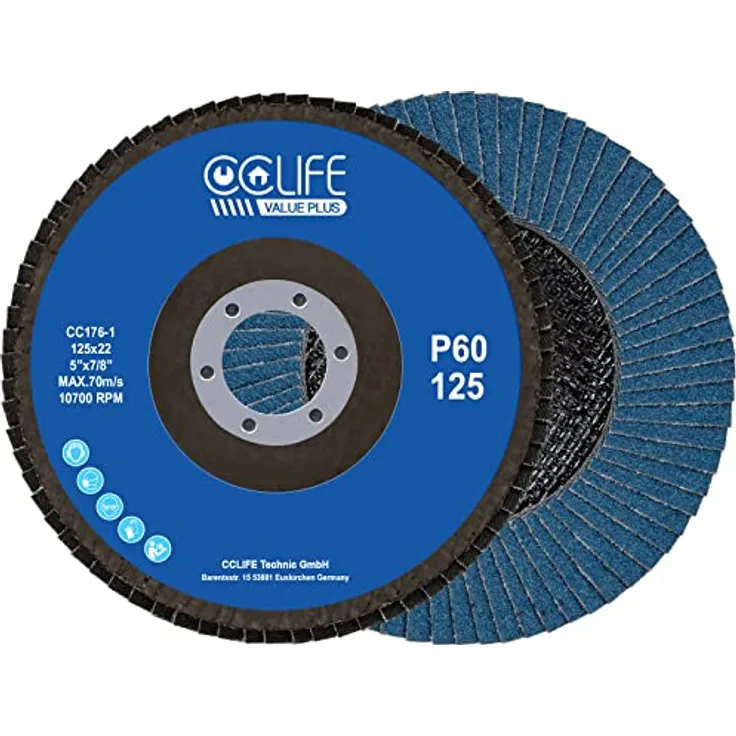 CCLIFE 10 Stück Profi Fächerscheiben 125 mm Korn 60/80 Lamellenscheiben Fächer Schleifscheiben, Körnung P60