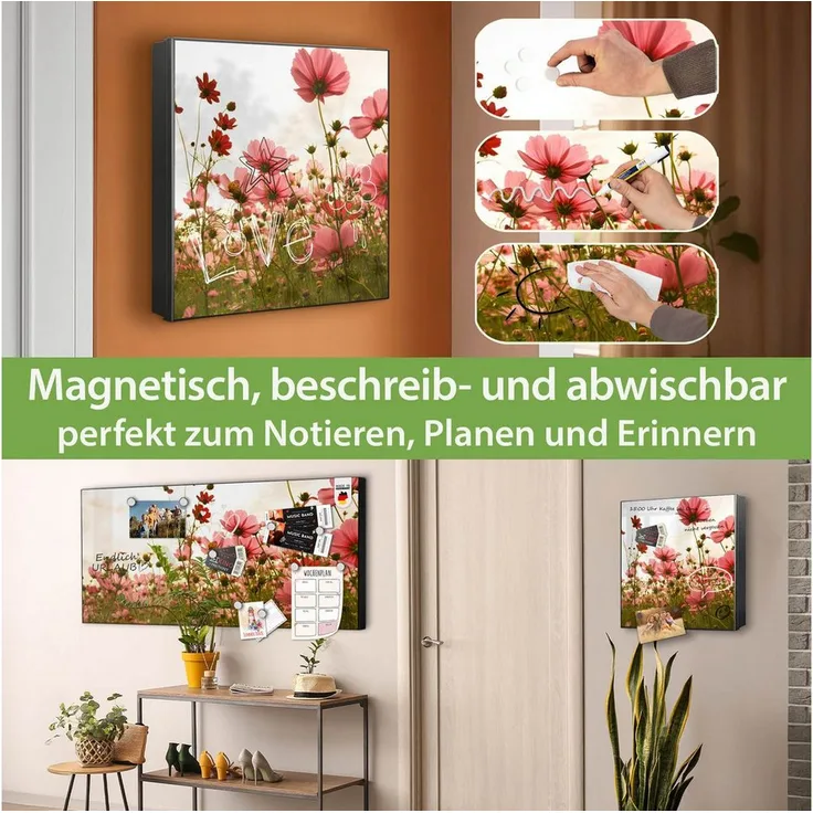 banjado Schlüsselkasten Schmuckkörbchen, metall mit 32 Haken, beschreibbar & magnetisch, schwarz, 30 x 30 x 5 cm