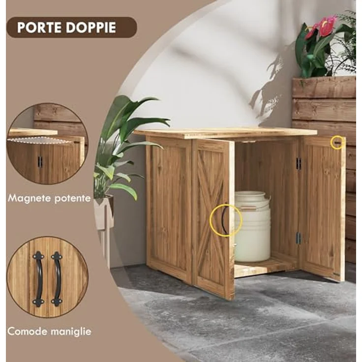 Outsunny Gartenschuppen, Holz-Geräteschrank, Wetterfest, Rustikales Design, Braun, 77 x 55 x 72 cm – Bild 5