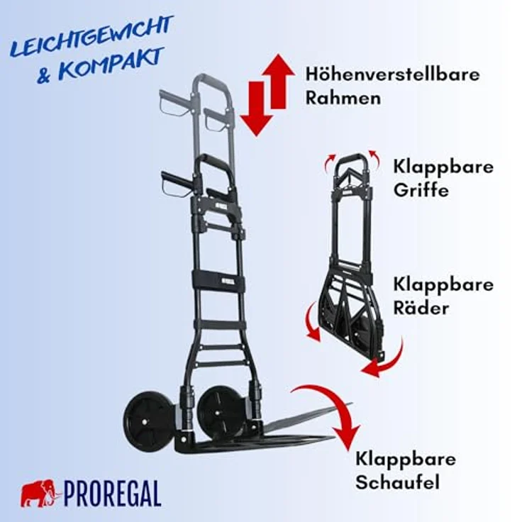 PROREGAL® Sackkarre ELEPHANT Traglast 250kg Alurahmen ergonomische Griffe Gummiräder – Bild 3