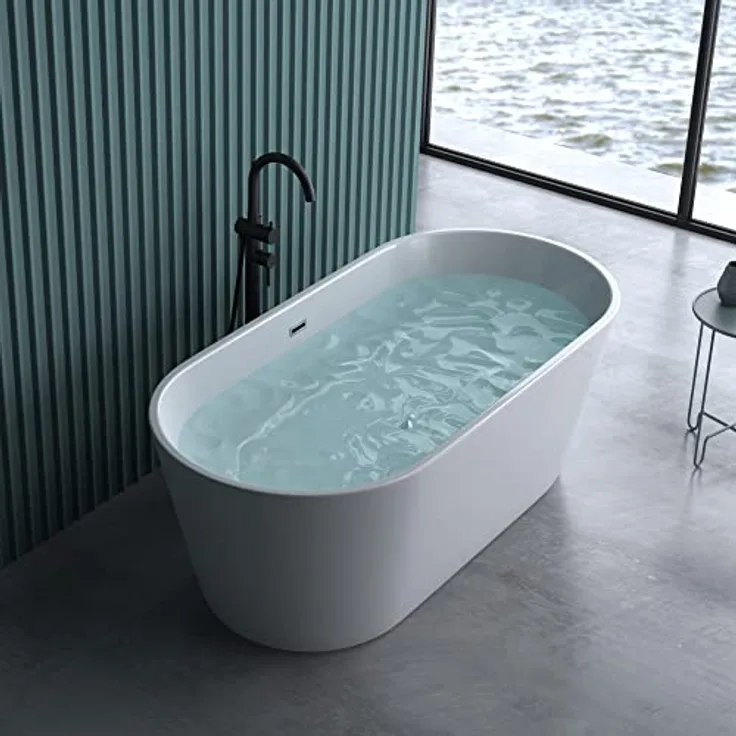 doporro Vicenza520OA Freistehende Design-Badewanne, 170x80x60cm, Acryl in Weiß mit Ablaufgarnitur und Überlauf