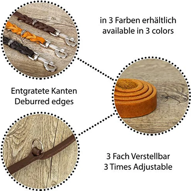 CopcoPet – Fettlederleine für Hunde – 3-Fach verstellbare Hundeleine aus weichem Leder mit Karabinern & Beschlägen aus Chrom – geflochtene Führleine 100% Handmade in Germany (2,0m x 8mm | Braun) – Bild 2