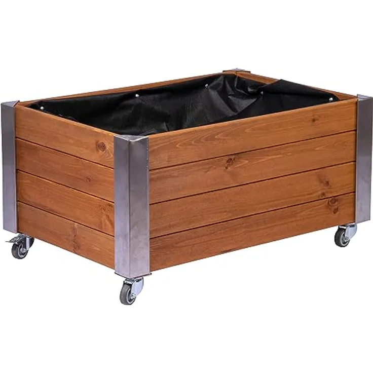 dobar® 58190FSCe Hochbeet Rolfi | Rollbares Hochbeet mit Pflanzenvlies | Pflanzkasten aus Holz | 78 x 52 x 40,5 cm | Kiefer | braun