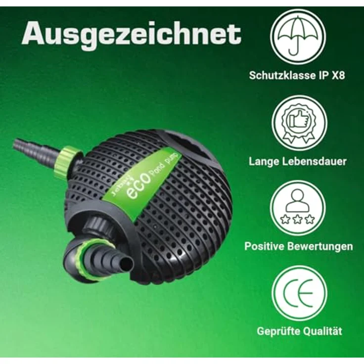Jebao Teichpumpe ATP8500 | 8200L/H | 4,2m Förderhöhe | 95W | Motorschutz | Wasserpumpe | Bachlaufpumpe | Wasserspielpumpe | Brunnenpumpe | Springbrunnen-Pumpe – Bild 5