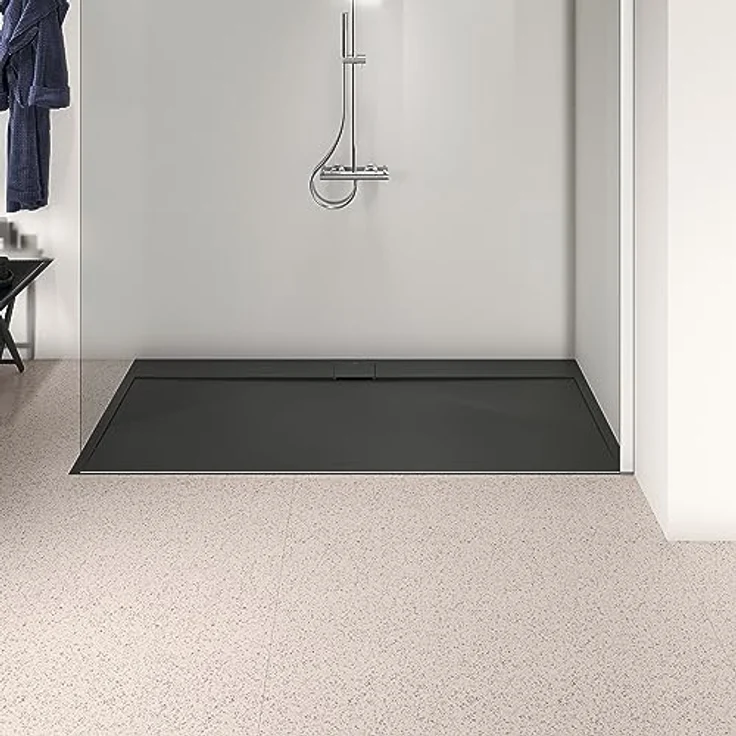 Ideal Standard Ultra Flat S i.life Duschwanne 200 x 90 cm, Kunstharz rutschfest, Ablaufgarnitur lange Seite, mattes Finish, Schwarz – Bild 5