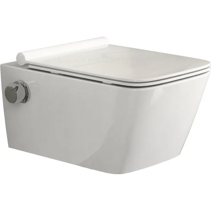 SSWW Taharet Design Hänge-Dusch-WC DELTA CT2041V-B, Taharet WC mit Bidetfunktion, verstellbare Düse, Kalt-Wasser-Ventil, Softclose WC Sitz