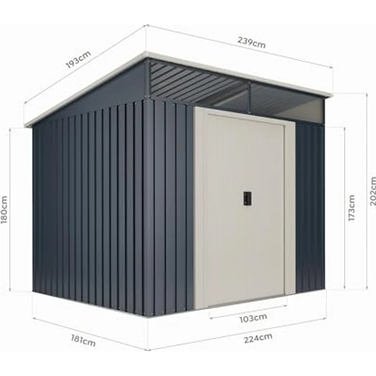 Okoru Global S.L.U. Wasabi Metall Gerätehaus 4,6 m² in Anthrazitgrau/Sandbeige mit Doppelschiebetür, Fenster und Flachdach – Bild 4