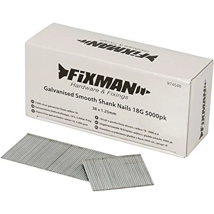 Fixman 974546 Galvanisierte Glattschaftnägel, 18 G, 5.000er-Pckg, 5000 Stück, 38 x 1.25 mm