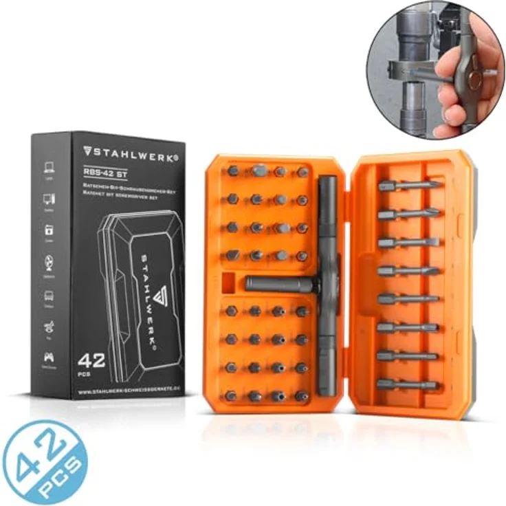 STAHLWERK Ratschen-Schraubendreher-Bit-Set RBS-42 ST, 42-teilig mit feinverzahntem Ratschen-Mechanismus und T-Griff, inkl. Magnetisier-Werkzeug – Bild 2
