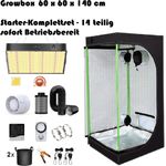JUNG Gewächshaus Growbox Komplettset Anzuchtset LED Lampe 100W, 60 x 60 x 140 cm, Abluft Cannabis Set Box Pflanze