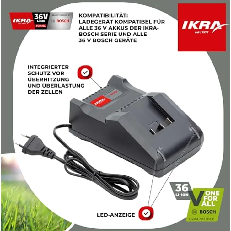 IKRA BOSCH Ladegerät 36 Volt AL 36V-20, schnelles Ladegerät mit LED-Anzeige und intelligenter Überlastsicherung – Bild 3