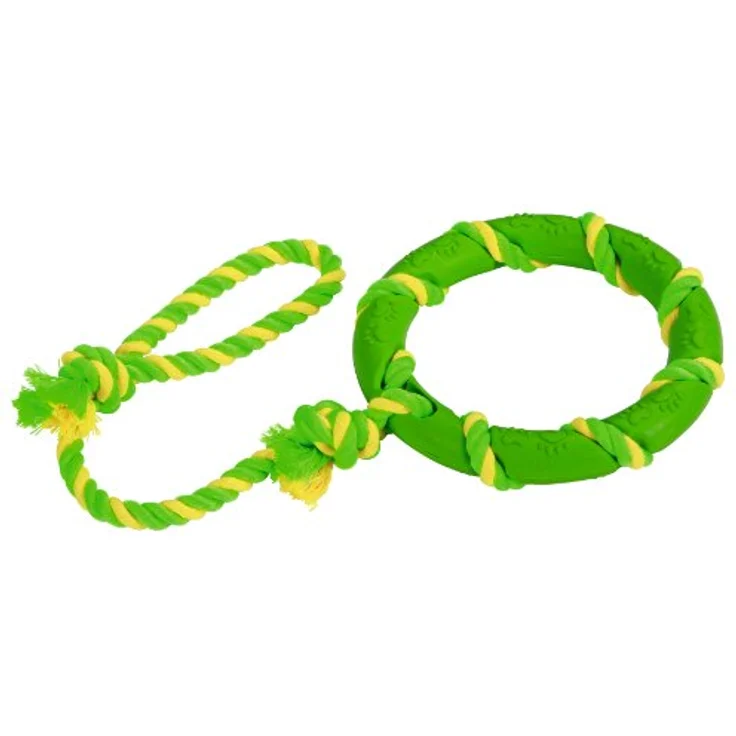 Kerbl Ring am Seil, grün-gelb, 47 cm Vollgummi/Baumwolle – Bild 2