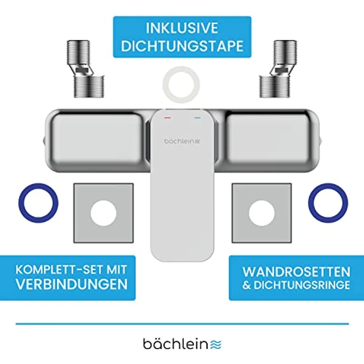 Bächlein Duscharmatur Leonte in Kantigem Design – Mischbatterie Komplettset inkl. allem Zubehör – Einhand-Wasserhahn für die Dusche Chrom – eckig – Bild 4