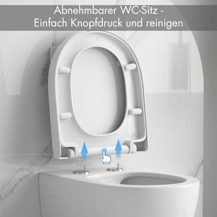 sanicomfort Hänge WC Rivo, spülrandloses Wand-WC Set in glänzendem Weiß, Softclose Absenkautomatik, Tiefspüler, Duroplast WC-Sitz, verdeckte Befestigung, hygienisch & pflegeleicht, platzsparend – Bild 5