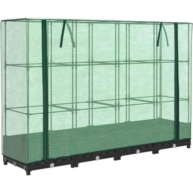 vidaXL Hochbeet mit Gewächshaus-Aufsatz Rattan-Optik 160x40x123 cm schwarz - Stabiles Eisenrohr-Rahmen, wasserfeste Abdeckung, Rattan-Look – Bild 2