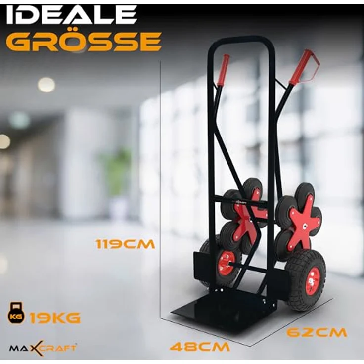 MAXCRAFT Sackkarre Treppenkarre bis 200 kg - 12 Räder in Schwarz, Belastbare Treppenkarre für Haushalt und Gewerbe – Bild 6