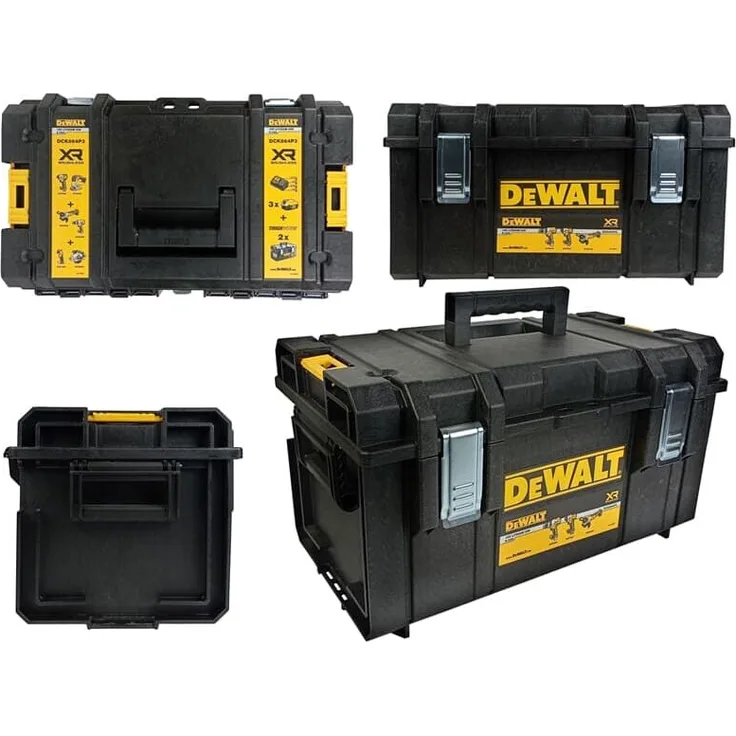 Dewalt Tough Box Werkzeugbox, stapelbar, max. 40 kg Traglast, Schwarz, IP65, kompatibel mit Toughsystem