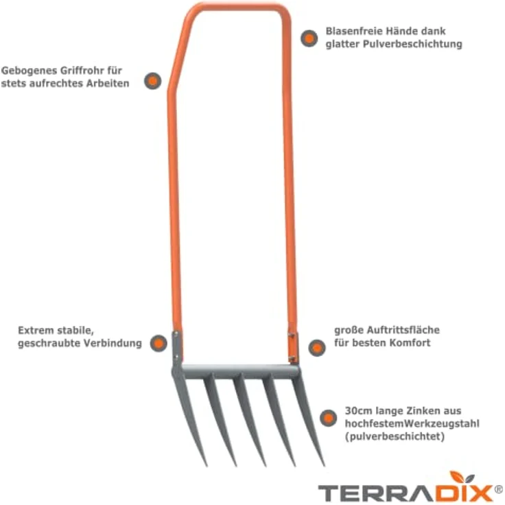 TERRADIX Broadfork 5x300 - optimal zum Tiefenlockern und Aerifizieren - Grabegabel Spatengabel Forke - Arbeitsbreite 50cm - Zinkenlänge 30cm – Bild 3