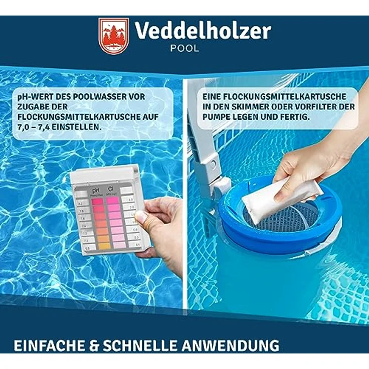 Veddelholzer Flockmittel für Pools, 1 kg Flockungsmittel in Kartuschen (8 x 125g) für Sand- und Glasfilteranlagen, effektive Poolpflege für klares Wasser – Bild 6
