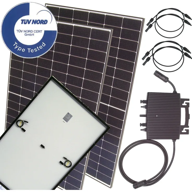 Apex Balkonkraftwerk 860W 800W Photovoltaik Solaranlage wireless Mikro-Wechselrichter, hocheffizient mit PERC-Technologie, 2 monokristalline Black Frame Solarmodule 860W, extra großer Eingangspannungsbereich (schwarz)