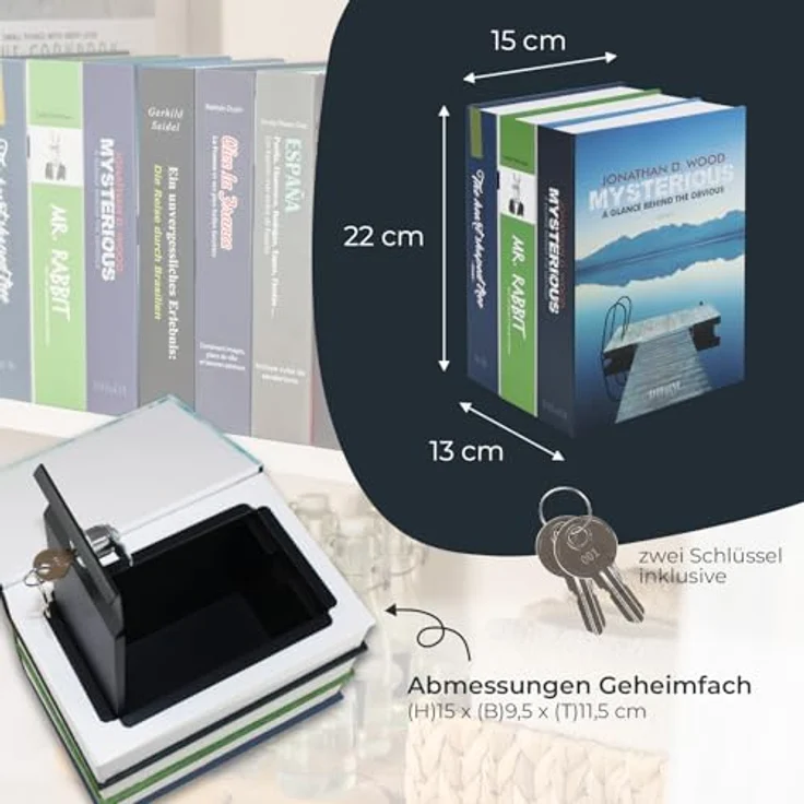 HMF Buchtresor Getarnte Buchkassette XL, Tresor für zuhause, Buchattrappe für Wertsachen, 22 x 13 x 15 cm – Bild 5