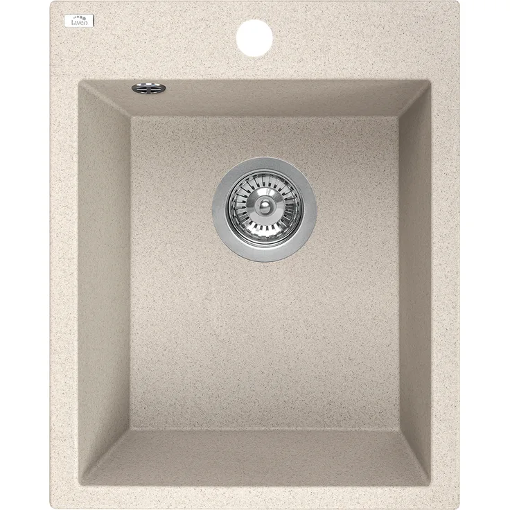 Kuchinox Laveo CHICHI Einzelspüle, Granit, beige, 1 Becken, kratzfest und temperaturbeständig, mit Raumsparsiphon, 480x390x205 mm