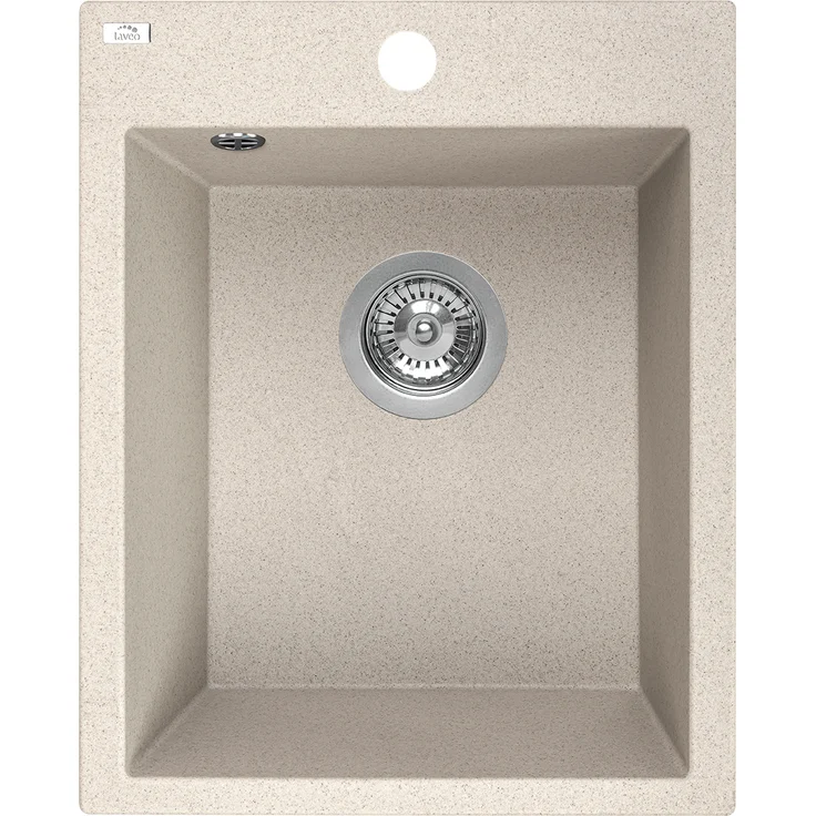 Kuchinox Laveo CHICHI Einzelspüle, Granit, beige, 1 Becken, kratzfest und temperaturbeständig, mit Raumsparsiphon, 480x390x205 mm