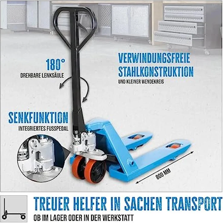 Güde Gabelhubwagen GHW 2500-80 PU, Traglast 2500 kg, Gabellänge 800 mm, leiser Lauf mit Polyurethan-Rollen – Bild 5