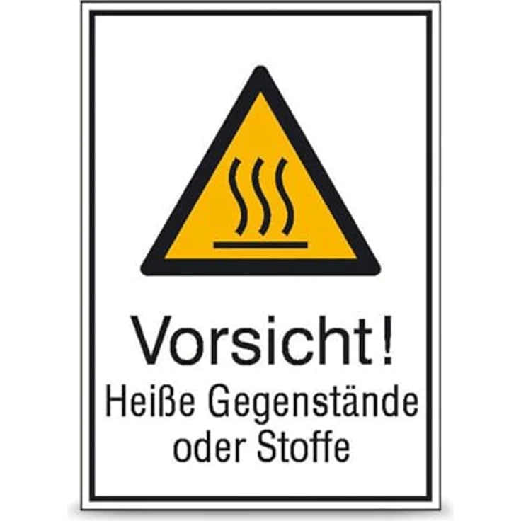 Betriebsausstattung24 Warn-Kombischild "Vorsicht! Heiße Gegenstände oder Stoffe", geprägtes Aluminium, 13,1 x 18,5 cm, UV- & witterungsbeständig, für Innen- und Außenbereich – Bild 1