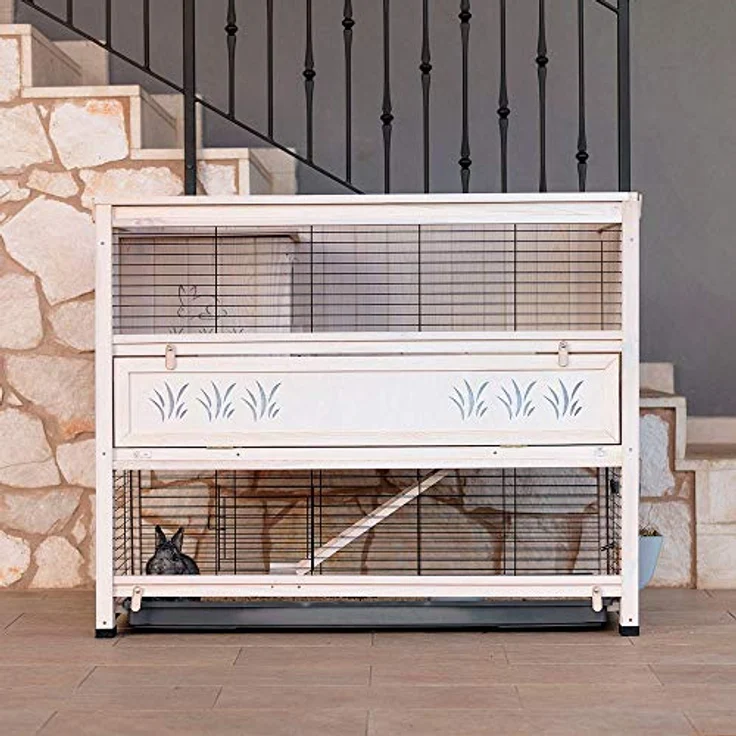 Ferplast Indoor Kaninchenstall, Hasenheim COTTAGE LARGE aus FSC-Holz, für Kaninchen und Meerschweinchen, zwei geräumige Etagen, Zubehör inklusive, 127 x 67 x h 102 cm. – Bild 3