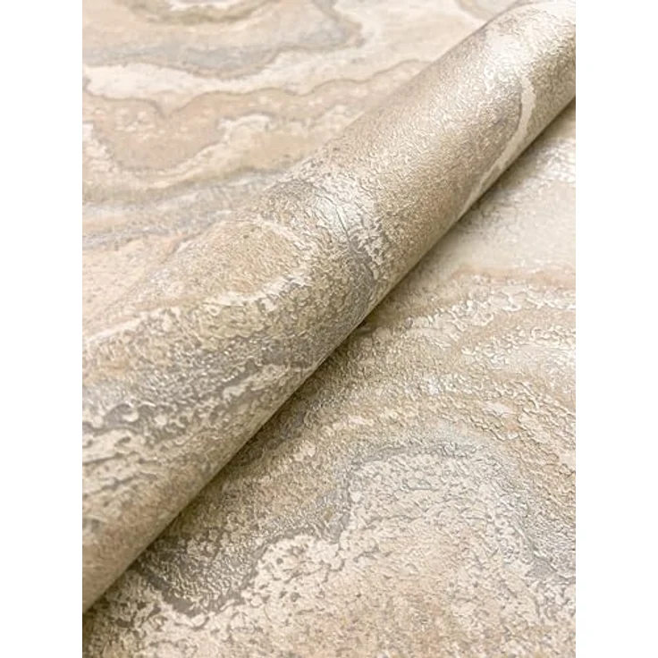 Newroom Glamour Marmortapete Beige Vlies, 3D Relief Metallic für Wohnzimmer und Schlafzimmer, 10,05 m x 0,53 m – Bild 2
