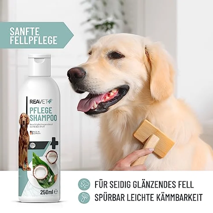 ReaVET Hundeshampoo mit Kokosöl 250ml – Pflegeshampoo Kokos für Hunde, Vitale Haut, Fellglanz, Kämmbarkeit, Shampoo Hund, natürliche Inhaltsstoffe – Bild 4