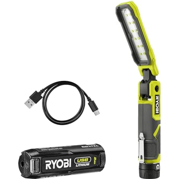 RYOBI Arbeitsleuchte 4V USB Lithium RLI4-120G - 3 Intensitäten 500/250/100 Lumen - Magnetfuß - USB-C Kabel - 2,0Ah Akku - 32 Stunden Laufzeit – Bild 1