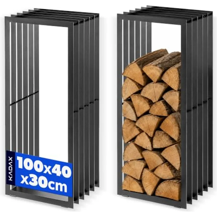 KADAX Kaminholzgestell, pulverbeschichteter schwarzer Stahl, modernes Design im skandinavischen Stil, 30 x 40 x 100 cm – Bild 1