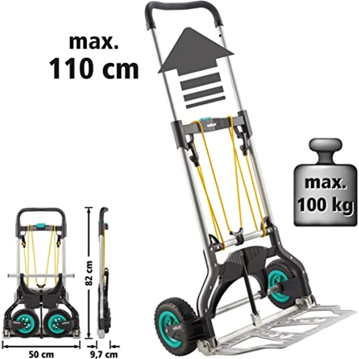 wolfcraft TS 850 Offroad, Transportsystem, Sackkarre für Garten und Gelände, bis 100 kg Tragkraft, Sackkarrenrad mit einem Durchmesser von 18 cm, klappbar, leicht verstaubar – Bild 2