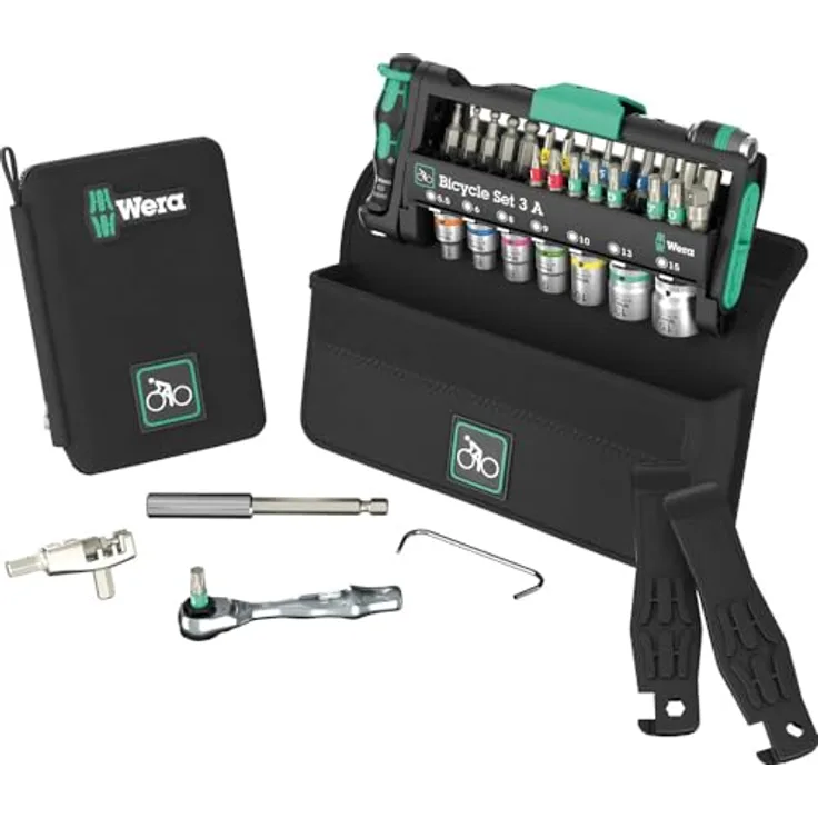 Wera Bicycle Set 3A 2025 05004188001, Fahrradwerkzeug-Set mit Ratsche, Bits und Kettenwerkzeug, inklusive Soft-Tasche