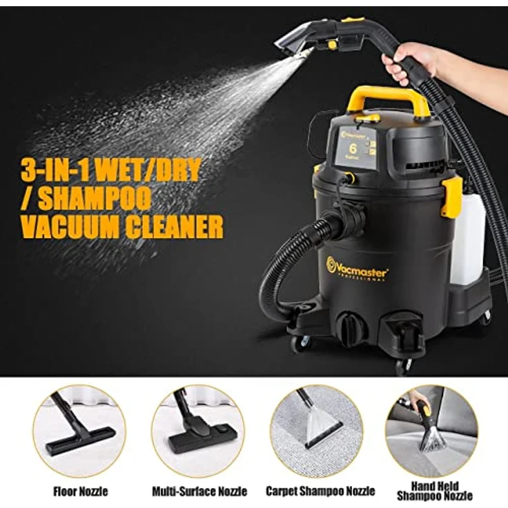 Vacmaster VK1323PFR, 1300W 23L 3-in-1 Waschsauger mit Dual-Tank-Design, Bodenreiniger für Hartböden und Teppiche, inkl. HEPA-Filter und Reinigungszubehör – Bild 3