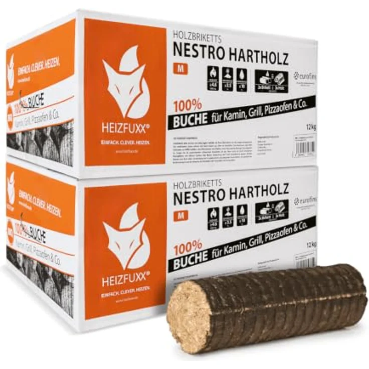 HEIZFUXX Nestro M Holzbriketts Hartholz, 24kg Karton, FSC-zertifiziert, hohe Heizleistung, geringe Rauchentwicklung – Bild 1