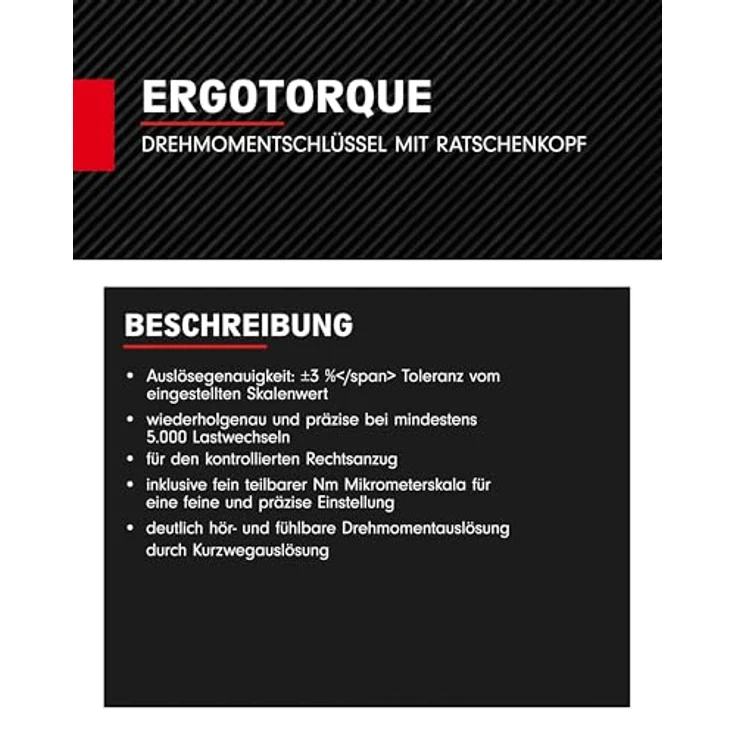 KS Tools 516.6542 Aktion 1-2'' ERGOTORQUEprecision Ratschen-Drehmomentschlüssel, 20-200Nm, rot – Bild 5
