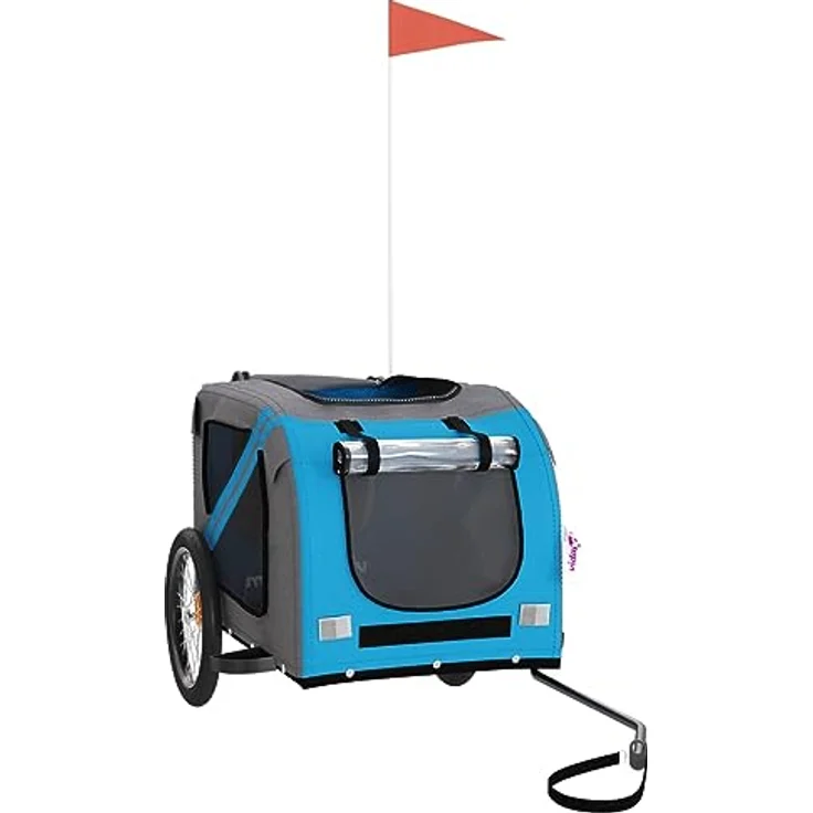 vidaXL Fahrradanhänger für Hunde, Hundeanhänger mit Reflektoren Flagge, Hundetransporter Maximale Belastbarkeit 45kg, Blau Grau Oxford-Gewebe Eisen – Bild 3
