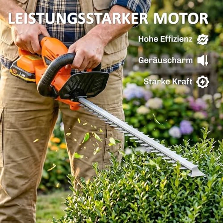 Outsunny Elektro Heckenschere, Akku Elektrischer Heckenschneider mit 100 W Motor, 51 cm doppelseitige Klinge, Orange, inkl. 2000-mAh-Akku und Ladegerät – Bild 3