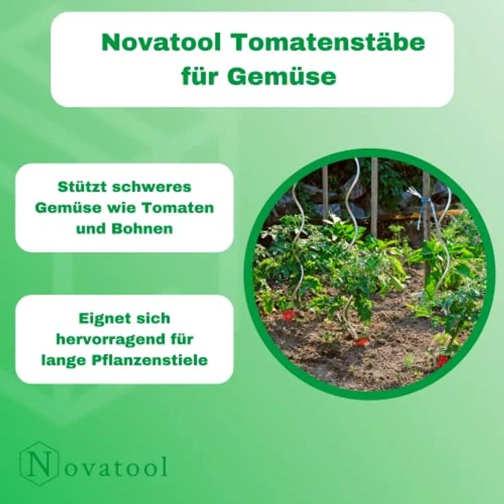 Novatool 50 Tomatenstangen Rankhilfe Ø 5 mm x 1100 mm | Tomatenspiralstäbe verzinkt | Rankstäbe Blumenhalter Pflanzstäbe Tomatenstab – Bild 4
