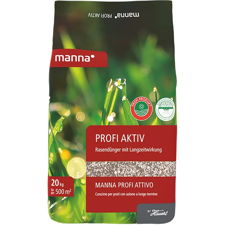 Manna Profi Aktiv Rasendünger, organisch-mineralisch mit Langzeitwirkung, 20 kg, enthält Magnesium, Schwefel und Eisenchelat