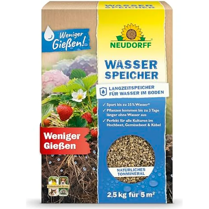 Neudorff Wasserspeicher – Natürlicher Langzeitspeicher, 2,5 kg, Braun, spart bis zu 35% Wasser für reiche Ernte und Blüte, reduziert Trockenstress