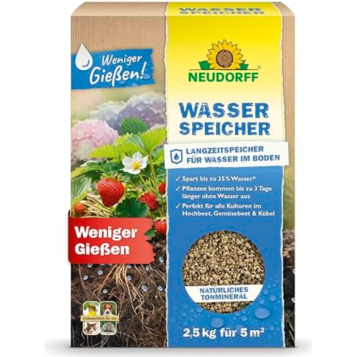 Neudorff Wasserspeicher – Natürlicher Langzeitspeicher, 2,5 kg, Braun, spart bis zu 35% Wasser für reiche Ernte und Blüte, reduziert Trockenstress – Bild 1