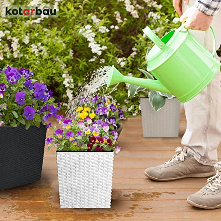 KOTARBAU® Blumentopf Set, 15,8 L, Höhe 27 cm, Weiß, Kunststoff mit Innentopf und Rattan-Optik für Innen und Außen – Bild 2